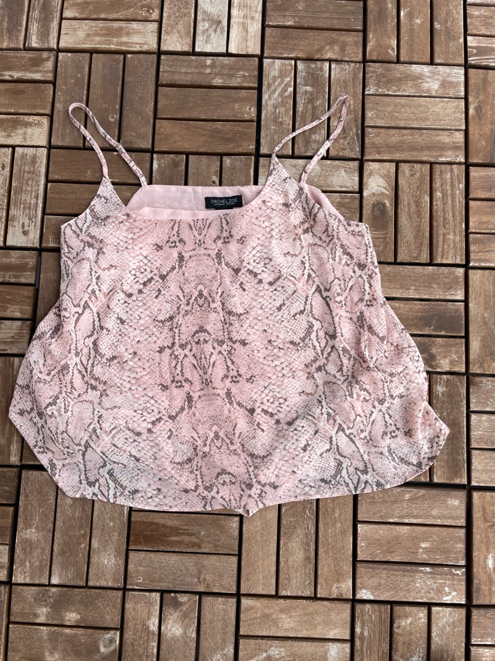 Rachel Zoe Blush Pink Snake-Print Silk Cami